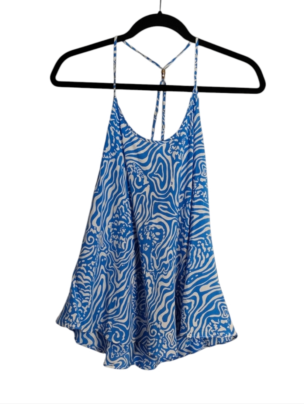 LILLY PULITZER Maisy Solar Blue Night Swimming Halter Tank 100% Silk Size Medium